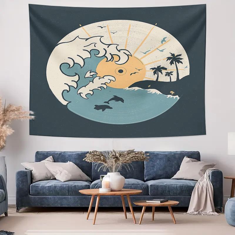 Ocean Wall Tapestry Sea Turtle Whale Sunset Beach Aesthetic Room Decor Tapestry Hippie Wall Hanging Bedroom Decor Art