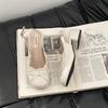 French niche design sense bow with lace thick heel cool slippers women's 2025 summer new one-word sandals