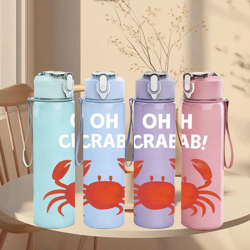 1PC Red Crab Cartoon Graphic 750ml Color Plastic Sports Water Bottle Leakproof Flip Straw Lid For Sports Office Home Use