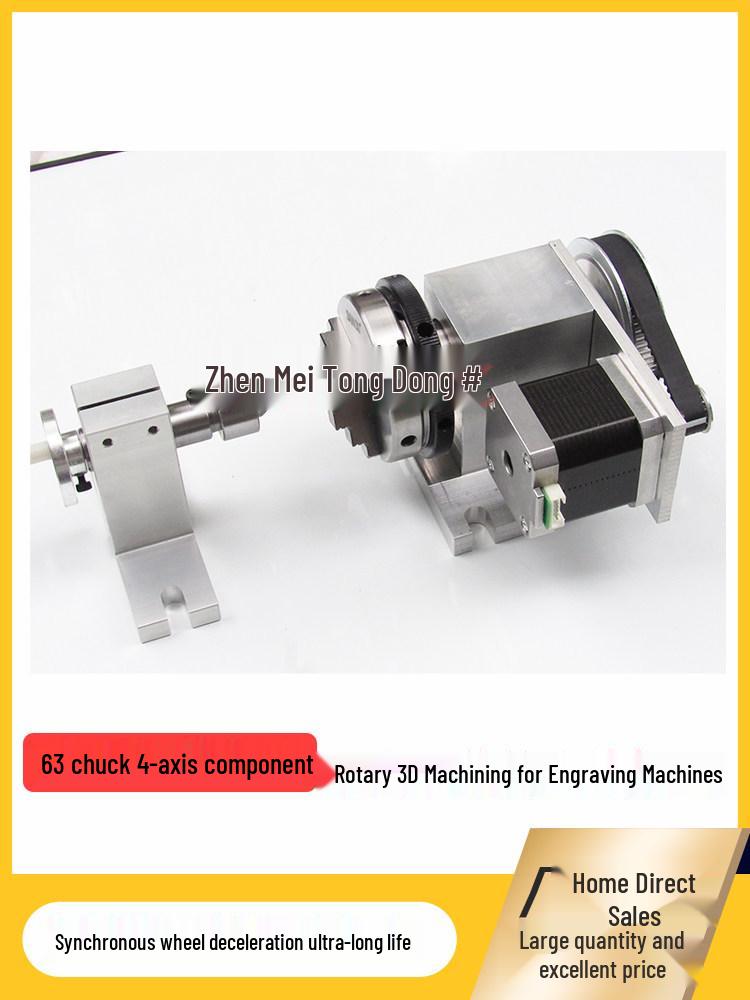 4th Axis Rotary Engraving Machine with 80mm Chuck and 63mm Center Tailstock for DIY 3D Carving A-Axis Indexing