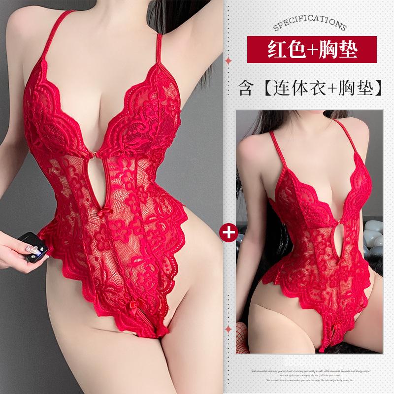 Sexy Lingerie Pure Lace Seduction Open Onesie Women's Hot Perspective Pajamas Free of Uniform