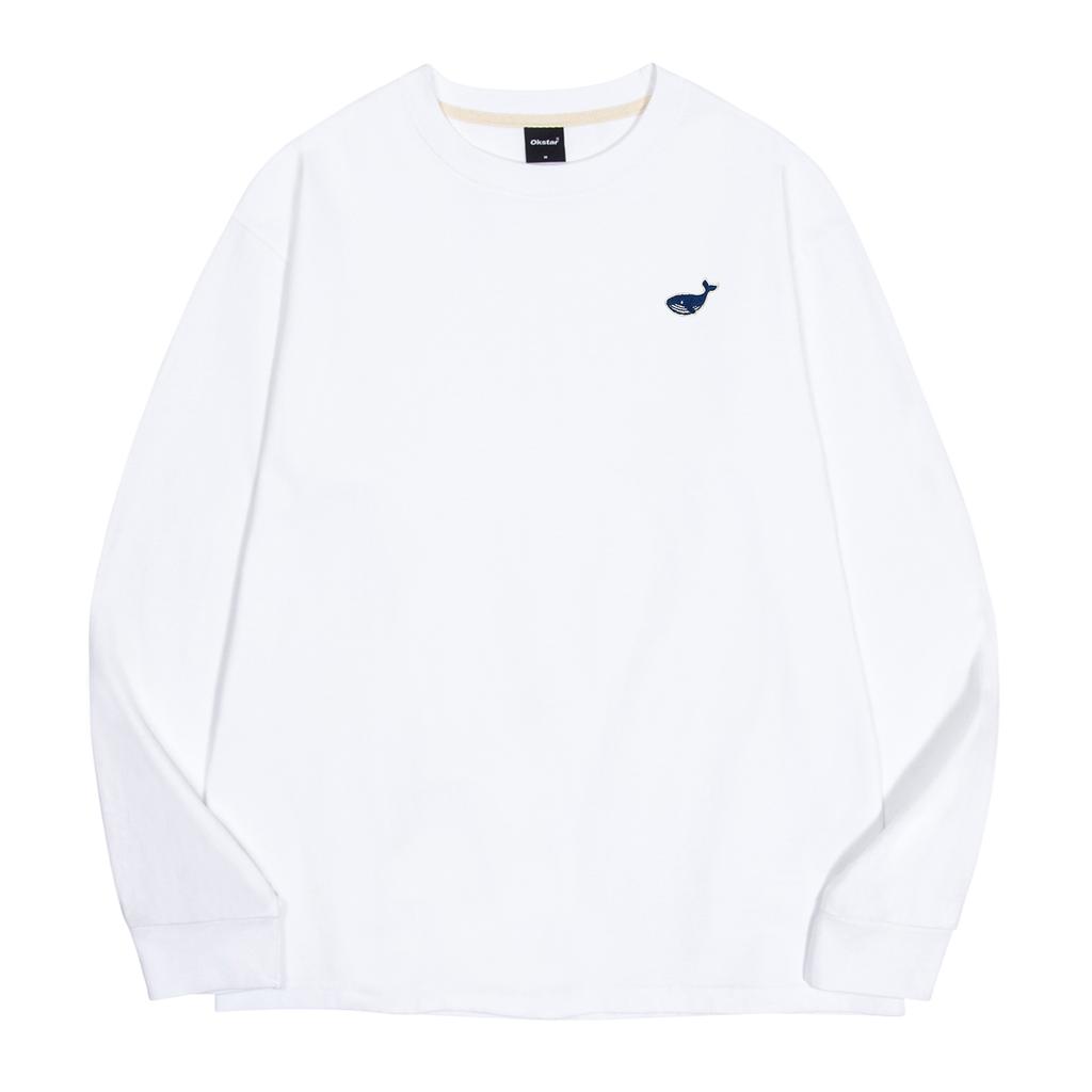 OKSTAR Mini Whale Embroidered Crew Neck Oversized Long Sleeve T-Shirt