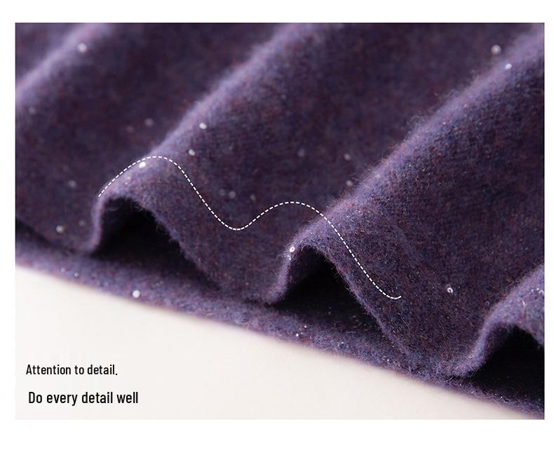 Women's Cashmere Sequin Knit Sweater - Autumn/Winter Low Round Neck, Loose & Slimming Fashion Top