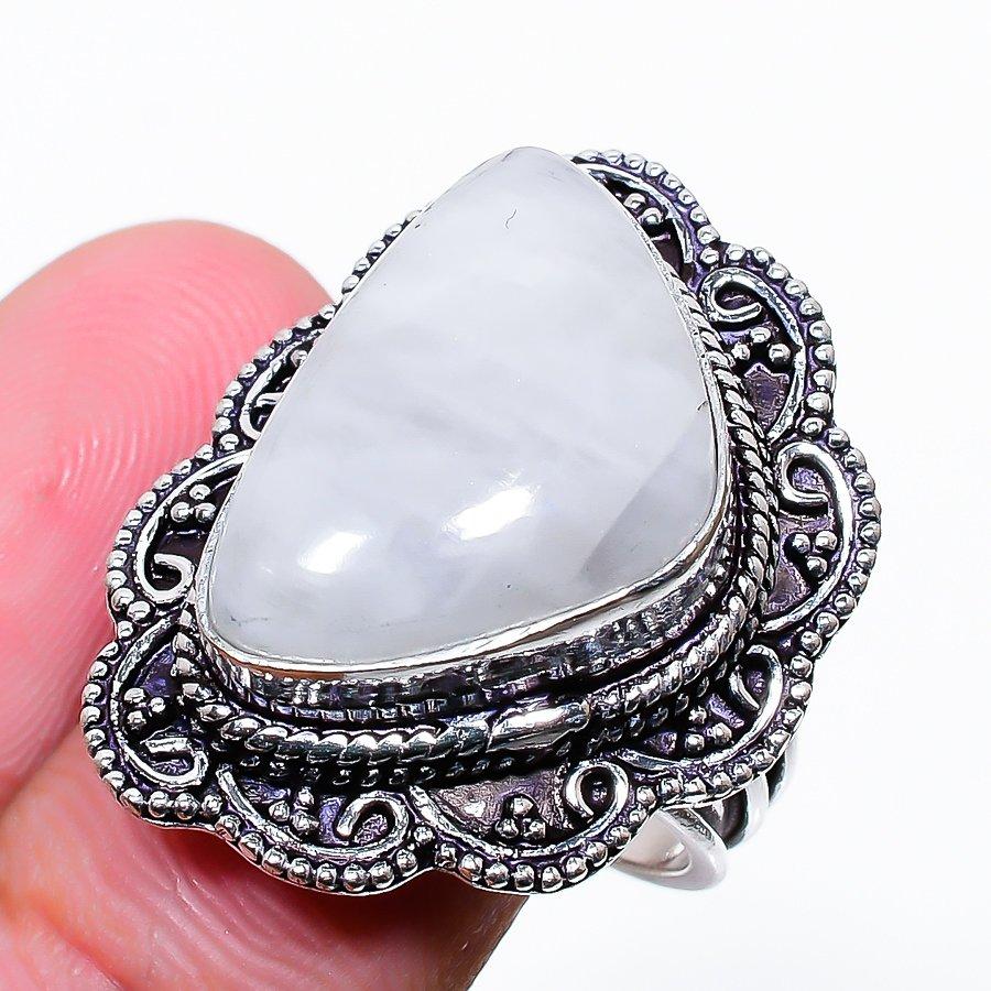 

Этническое ювелирное кольцо ручной работы с радужным лунным камнем, размер 7,5VR-787