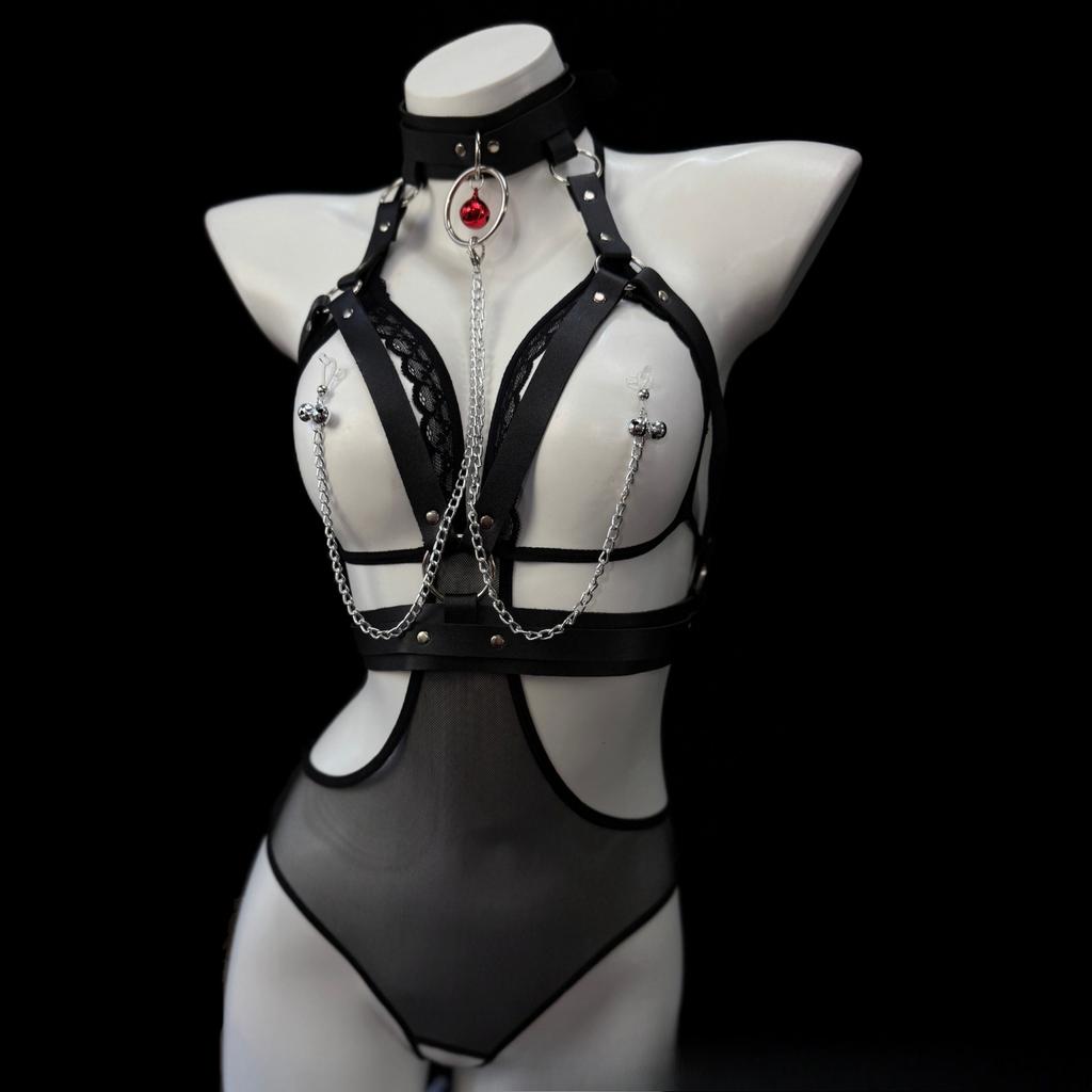 BDSM Sexy Metal Chain Linked Nipple Cover With Choker Reusable Women Bondage Choker Collar Body Chain Sex Games Toys for Women