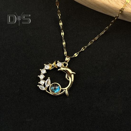 Halskette mit Delfin- und Stern-Anhänger, Zirkonia, Himmels- und Planeten-Anhänger, Halskette mit Ozeantier-Motiv, Schlüsselbeinkette, Schmuck, Geschenk für Frauen
