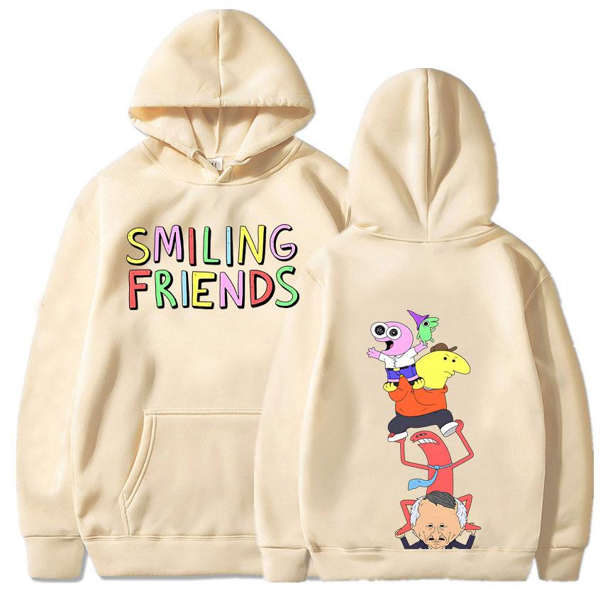 Anime Smiling Friends Print Hoodies  Alan Mr.Frog Glep Pim Charlie Mr. Boss Sweatshirts Winter Long Sleeve Hooded Pullovers Men