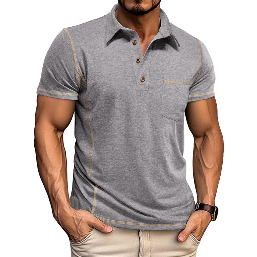 Men's short sleeve lapel solid color casual T-shirt