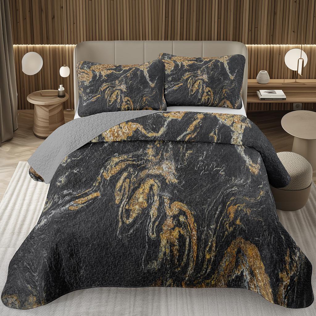 Marble Bedspread Set Soft Lightweight Stone Print Coverlet Bed Spreads, Farmhouse Modern Thin Quilted Bedding Sets for Women Men
