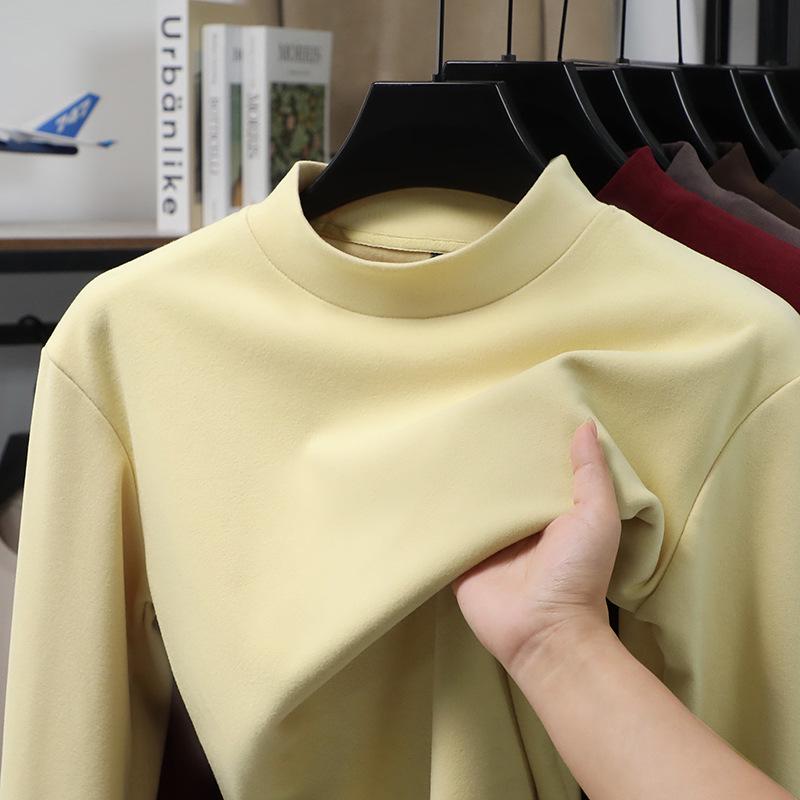 Men's Slim Fit Double-Sided Plush Base Layer Shirt, Solid Color, Half-High Collar, Long Sleeve, Thickened Warm Inner Wear for Autumn & Winter