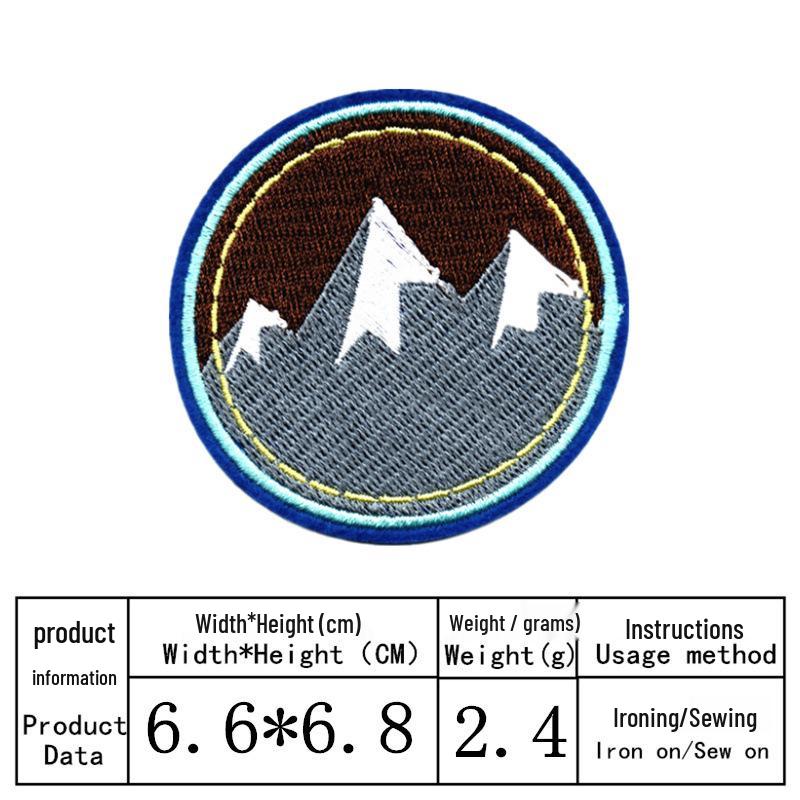 Black Round Landscape Embroidery Patch - Cloth Sticker for Decoration & Repair