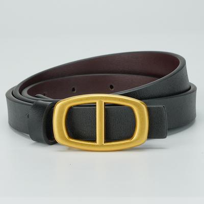 Girls' New Belt Smooth Plate Buckle Belt Buckle Eye Hole Punched with Cowhide Belt