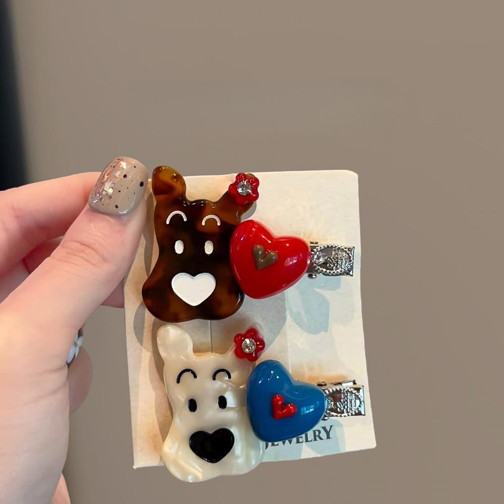 2Pcs Women Cute Cartoon Dog Heart Acetate Duckbill Clip Bangs Side Clip Daily Versatile Hair Ornaments