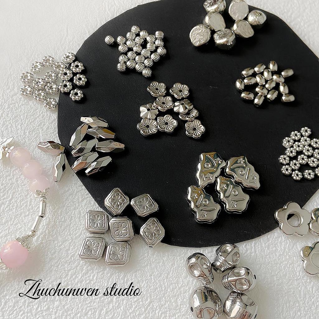 Silver CCB Series: Versatile Spacer Beads - Flower & Heart Designs for DIY Jewelry Making