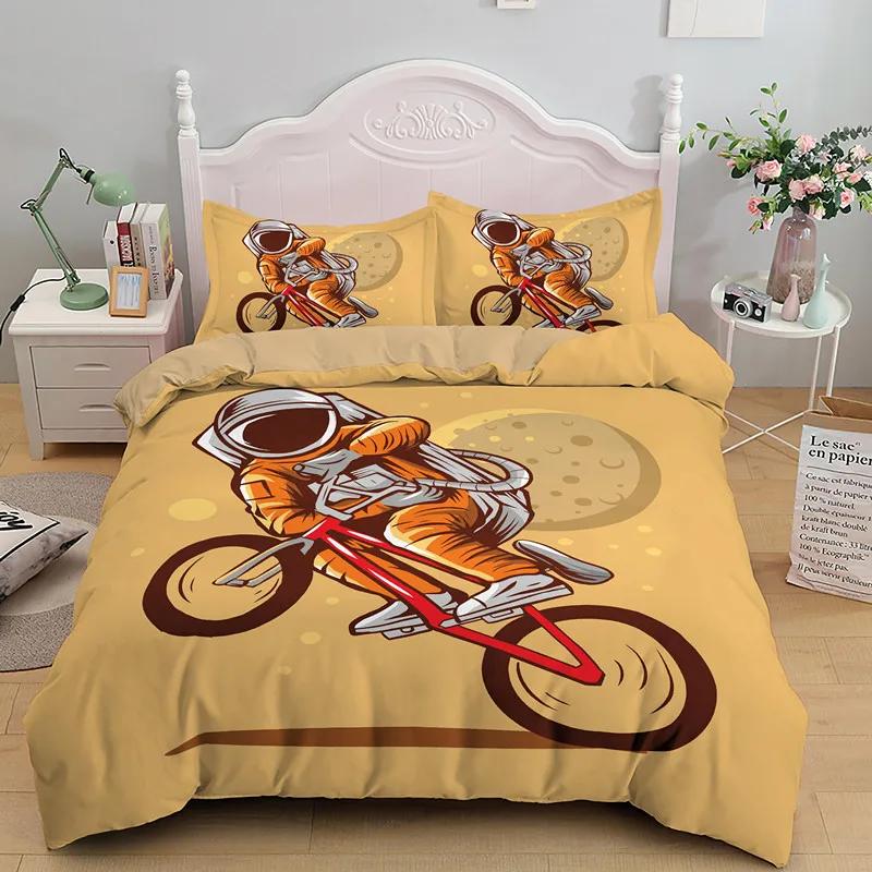 Astronaut King Queen Duvet Cover Space Cycling Bedding Set Cartoon Universe Comforter Cover Galaxy 2/3Pcs Polyester Quilt Cover