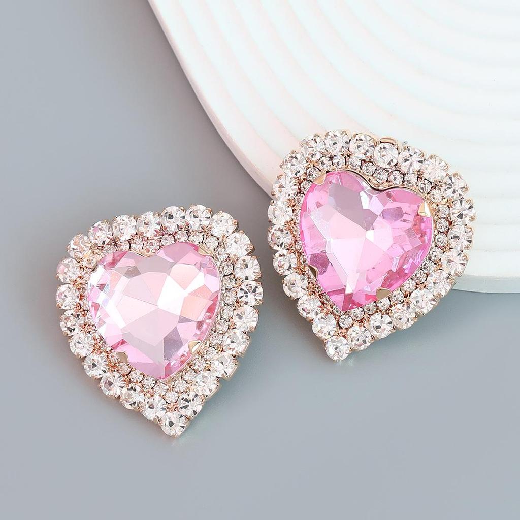 2023 Heart-Shaped Alloy Diamond Earrings for Women - Exaggerated European and American Style