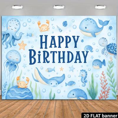 2D Blue Ocean Seaweed Crab Turtle Children Birthday Photography Backdrop Decor
