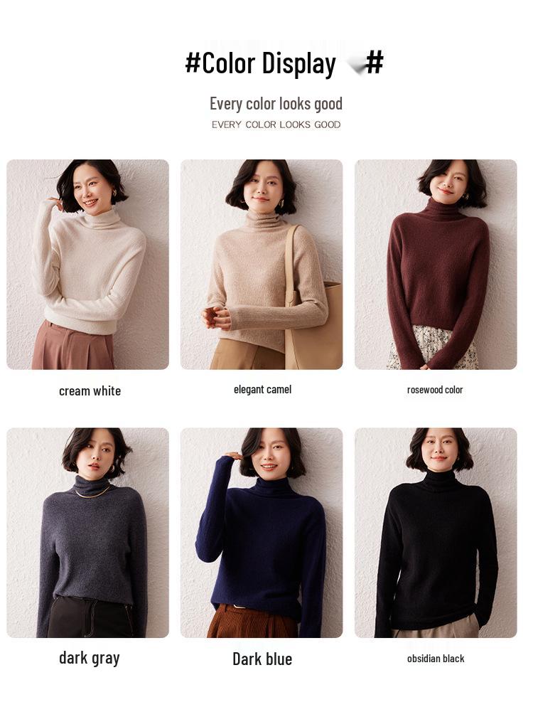 Women's Twelve-Needle Turtleneck Cashmere Sweater - Versatile Autumn/Winter High-End Base Layer