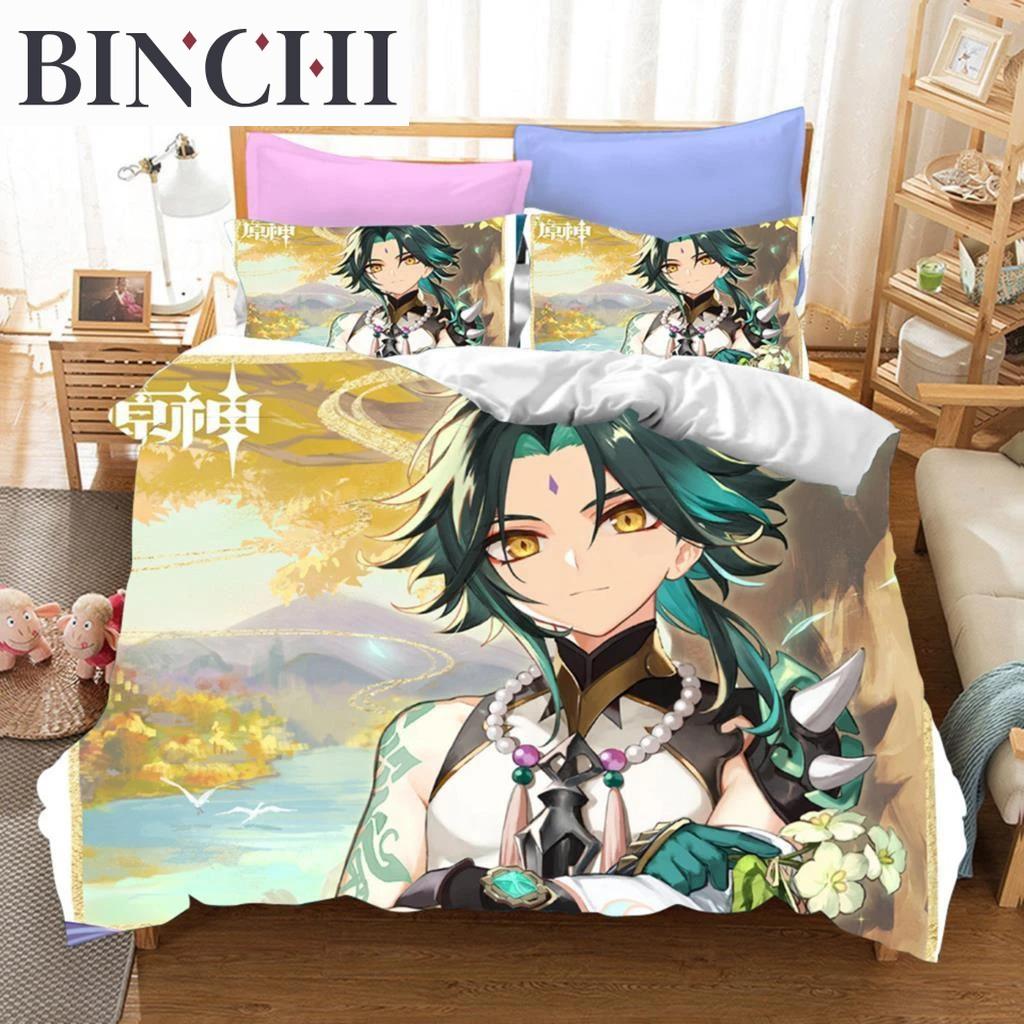 3D Game Genshin Impact Bedding Sets Keqing Xiao Duvet Cover Set 2_3 Pieces Boys Adults Single Full Queen King Size Bed Linen