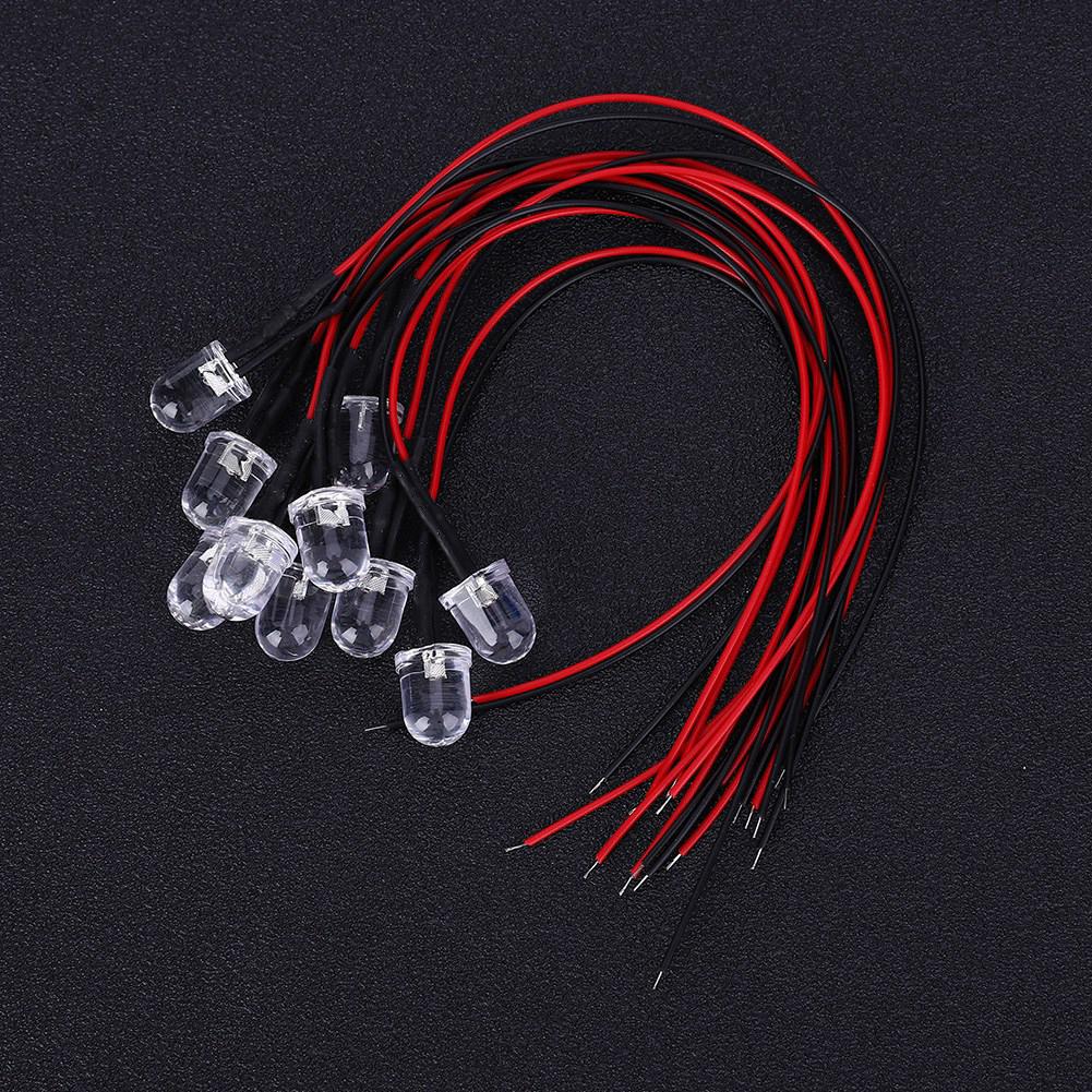 50PCs 12V LED Pre Wired Luminous Diode 10 mm Round Head Light Bead Colorful Slow Flash