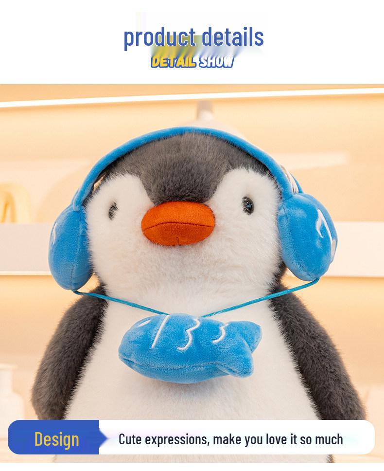 Plush Little Penguin Headphone Pillow - Stuffed Toy & Birthday Gift for Girls