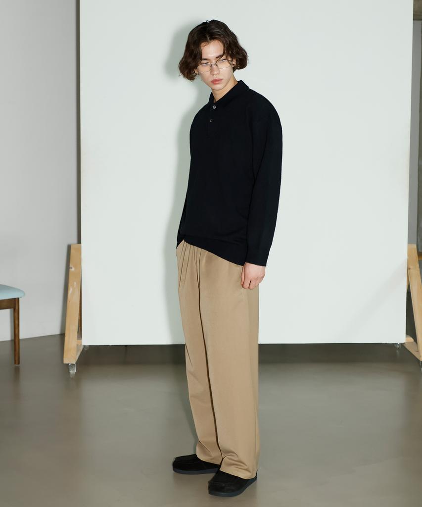 SIGNATURE Soft Semi-Overfit Collared Knit [Black]
