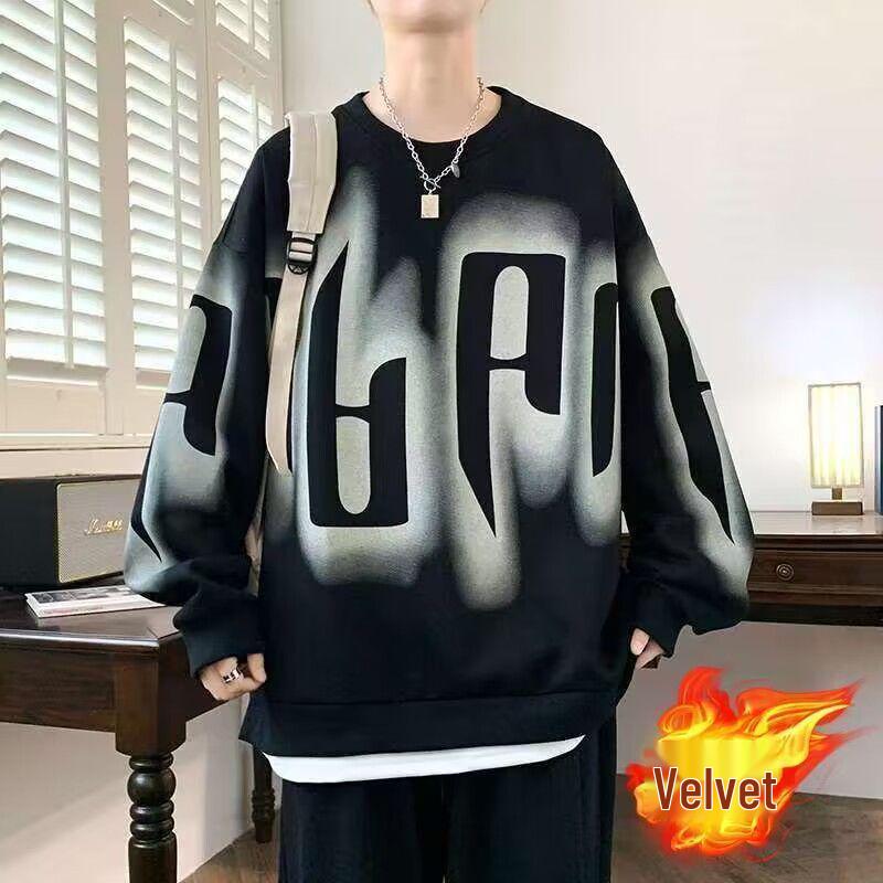Trendy Men's Letter Print Sweatshirt: Autumn/Spring Round Neck, Long Sleeve, Casual Loose Fit.