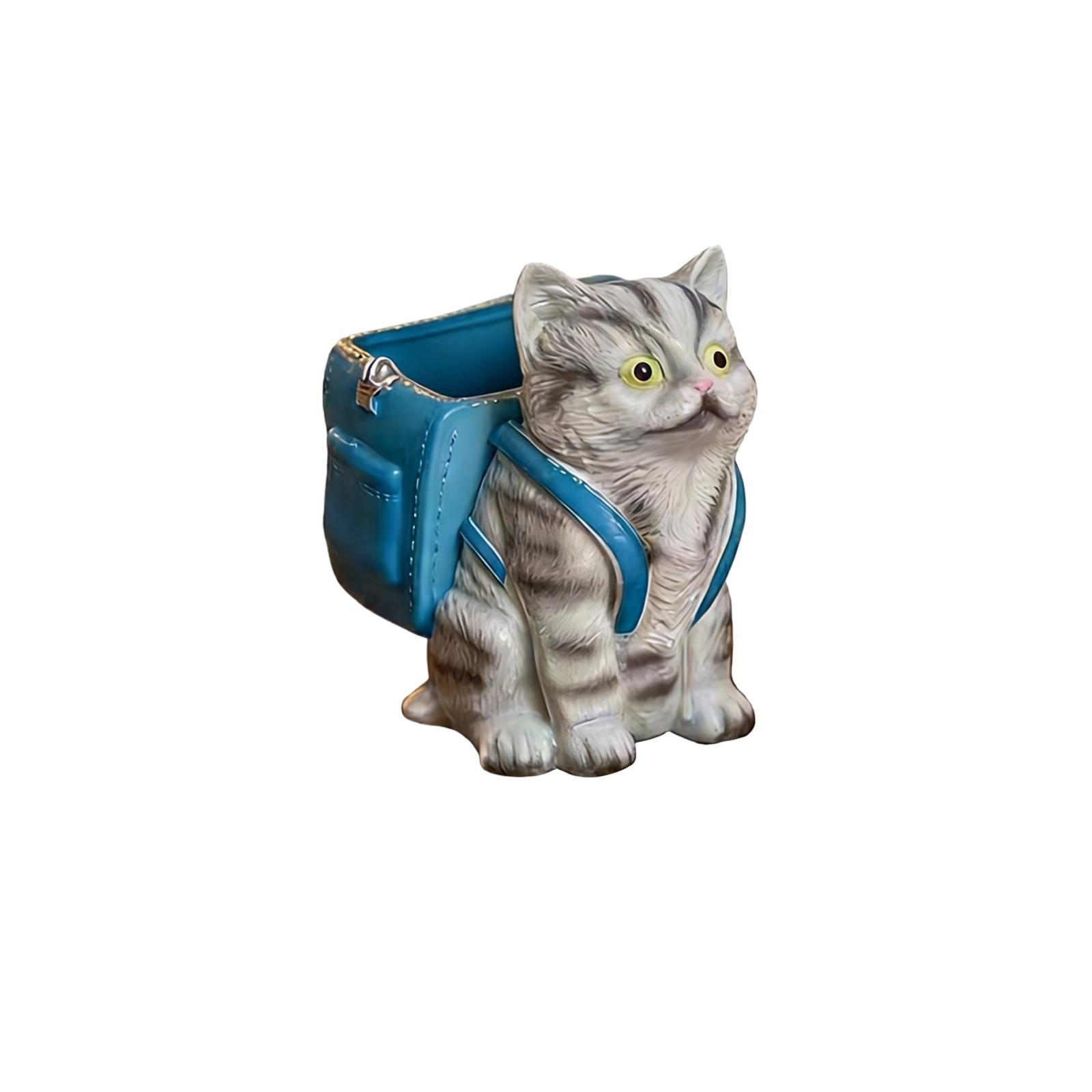 

Creative Cat Backpack Pen Holder Desktop Organizer Unique Home Office Decorative Stationery Storage Container for Desk Accessories one size