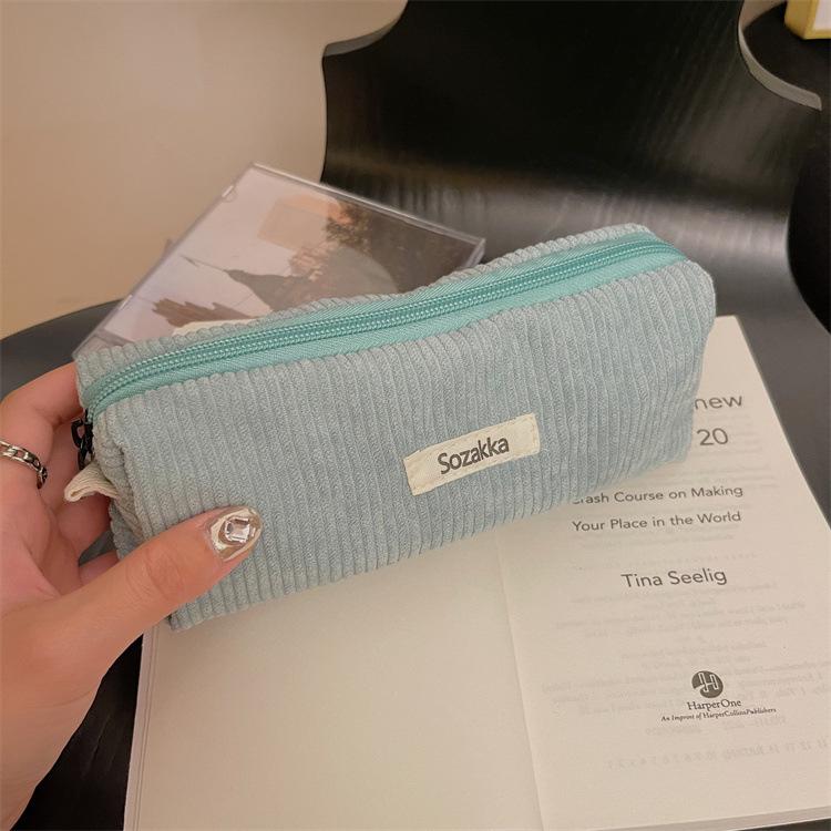 Little White Rabbit Corduroy Pencil Case – Vintage Solid Color Stationery Bag for Students