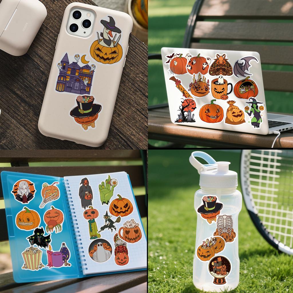 Outdoor Halloween Sticker 50 Pcs Stickers, Gothic Style Waterproof Spooky Pumpkin Bat Ghost Witch Holiday Gifts for Kids Teens Adults