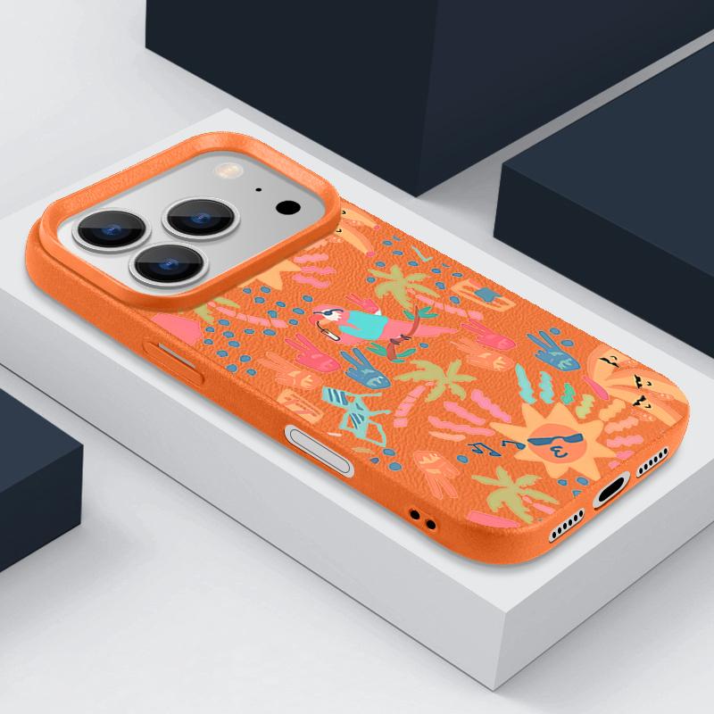 For iPhone 17 Pro Max Case Luxury Colorful Cartoon Pattern Leather Texture Silicone Cover For iPhone 16 Pro Max 15 14 13 12 11 16E Air