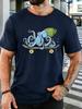 Octopus Wearing Beanie Riding Skateboard Graphic Unisexs Crew Neck Short Sleeve Cotton T Shirt Street Ocean Animal Male Casual Tee