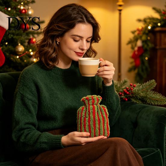Thickened Hot Water Bottle 500/1000/2000ML Christmas Bottle, PVC Bag with Plush Cover, Leak Proof Pouch Long Lasting Heat Retention, Winter