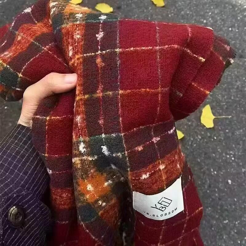Korean Style Plaid Mohair Scarf - Women's Winter Imitation Cashmere Shawl