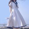 Summer Waist Cinched Mid Length Pleated A-line Skirt Sweet Women's Dress Sailor Collar Vestidos Female Lolita Dresses Summer Cute Women's JK