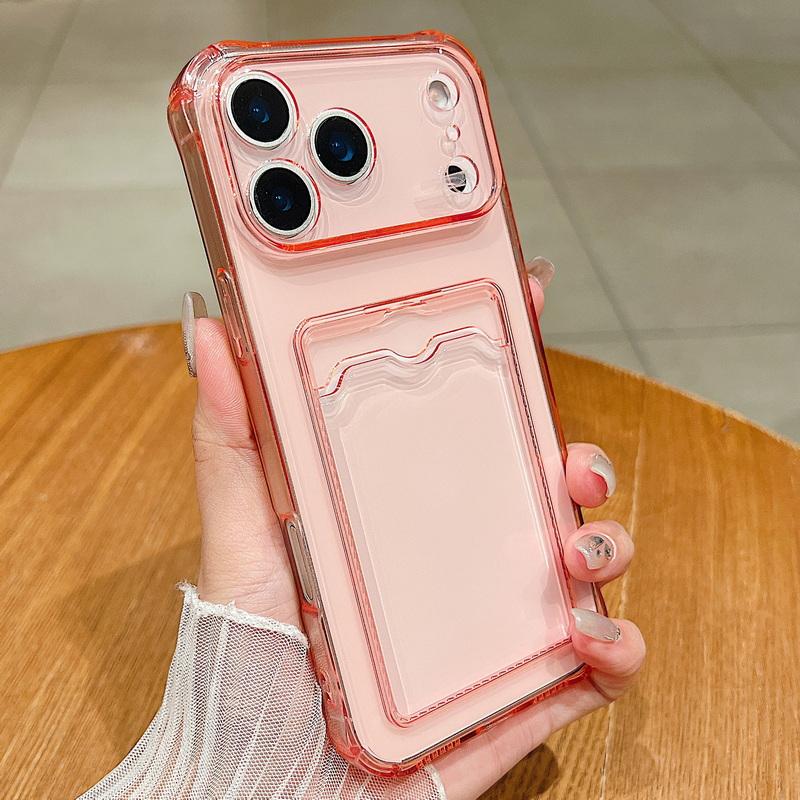 Card Slot Pocket Phone Case For For Iphone 17 Air 16 15 14 13 12 11 Pro Max Plus 16e Shockproof Transparent Silicone Soft TPU Cover