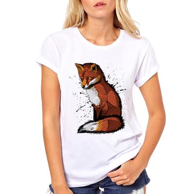 Kawaii Animal Fox Print T-Shirt Damen Tops Handbemaltes Stain Fox T-Shirt weiblich