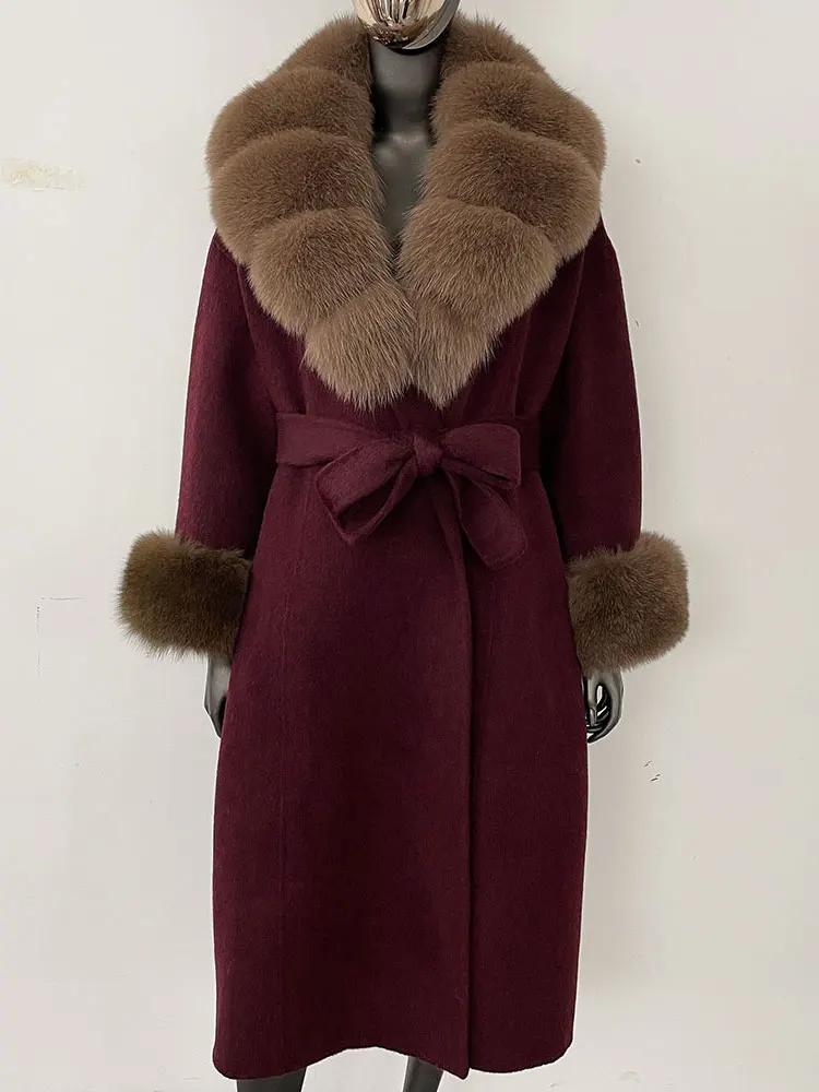 OFTBUY Wool Coat Women 2024 Autumn Winter Real Fox Fur Jacket Female Long Warm Natural Fox Fur Collar Fur Cuffs Coat Woolen Coat