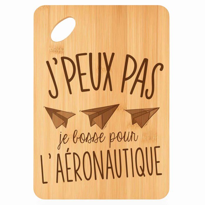 Planche à découper / Plateau apéro - PLANETEE - Avion En Papier Aéronautique J'peux pas - Bambou - 30x20x1 cm - Gravé
