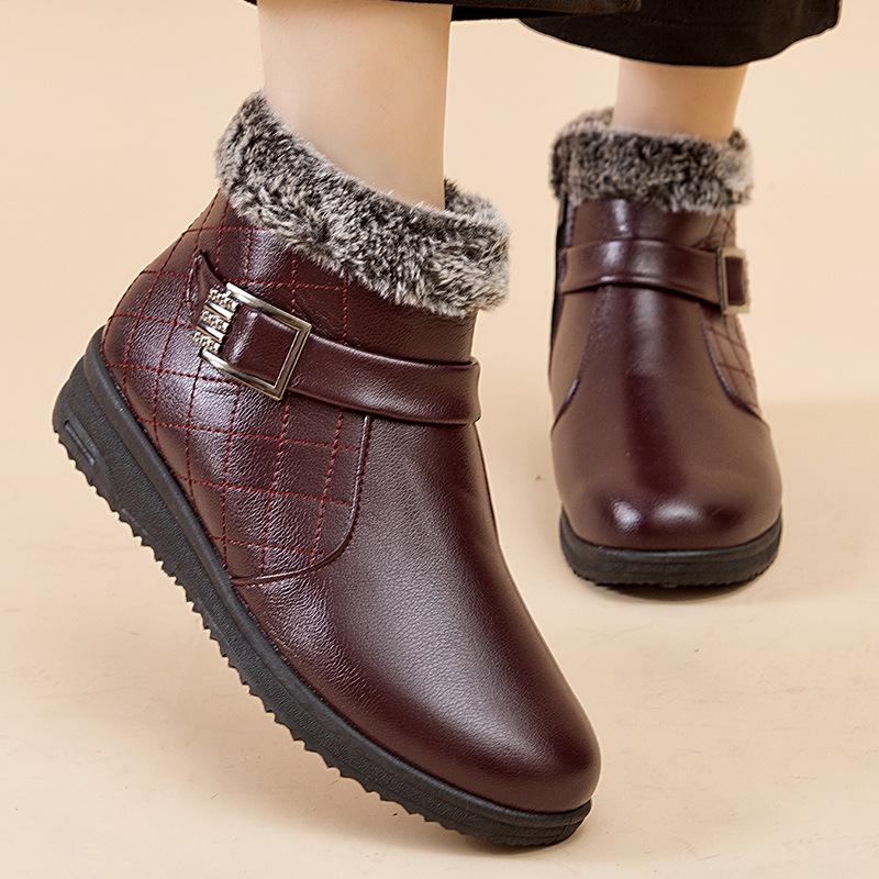 

Горячие продажи мягкие кожаные женские водонепроницаемые повседневные нескользящие удобные короткие ботинки средней длины для пожилых женщин из хлопка и плюша 40 красный