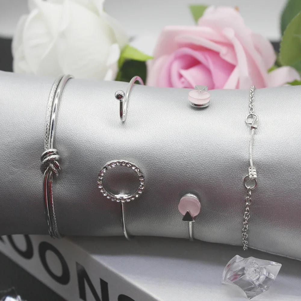 5pcs Set Watches for Women Stainless Steel Bracelets Simple Light Luxury Quartz Watch for Outdoor Travel Include Box