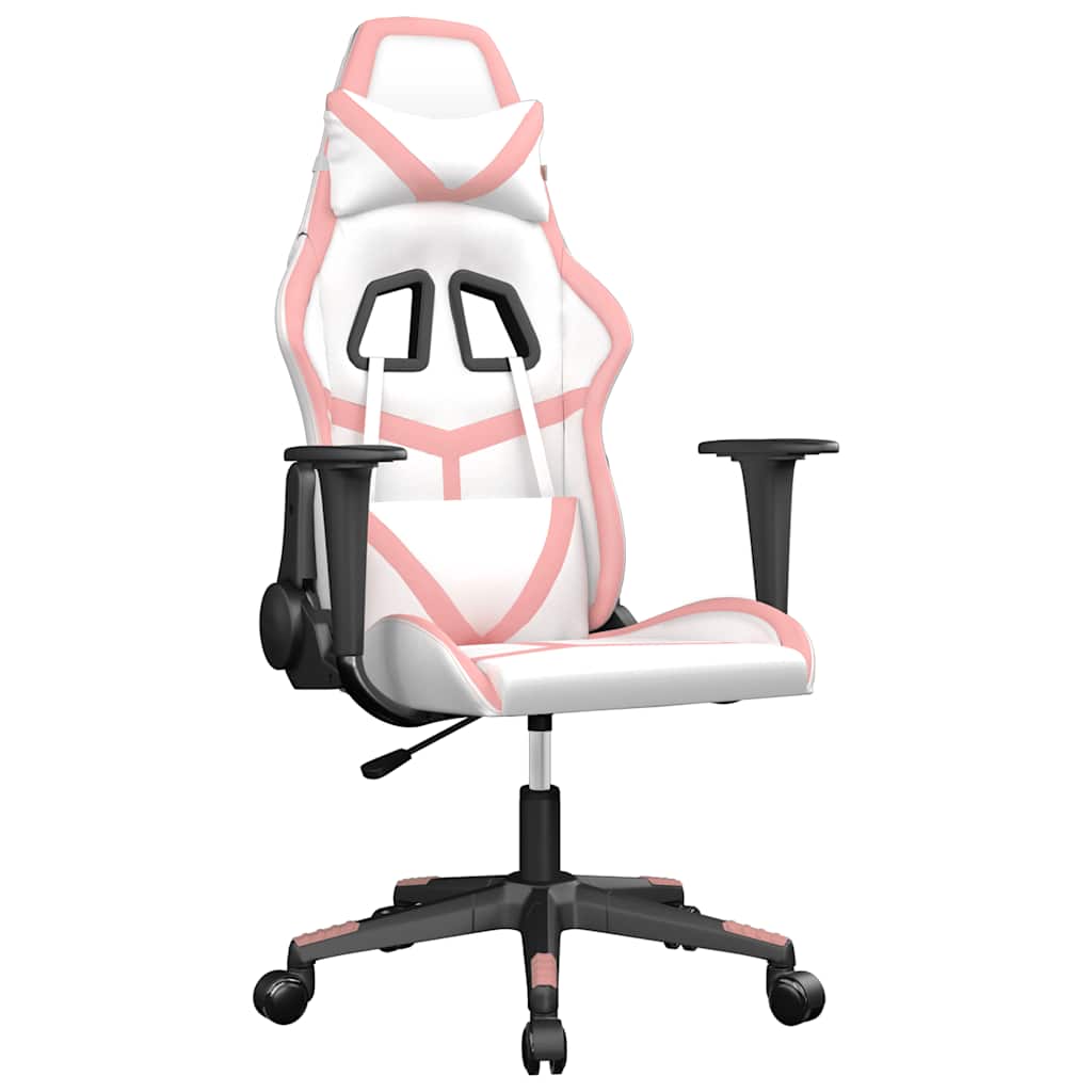 Gaming Chair with Massage Function White and Pink Faux Leather