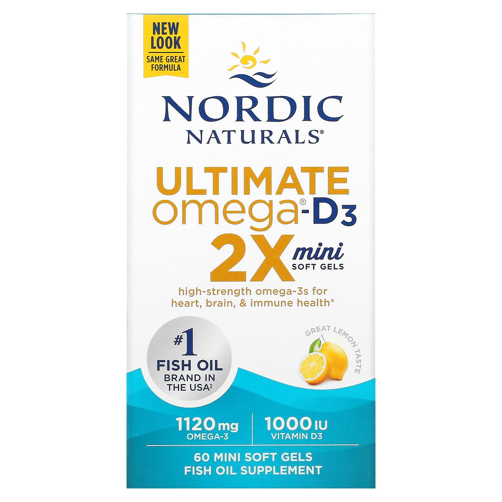 

Nordic Naturals, Ultimate Omega 2X Mini with Vitamin D3, Lemon, 60 Mini Softgels