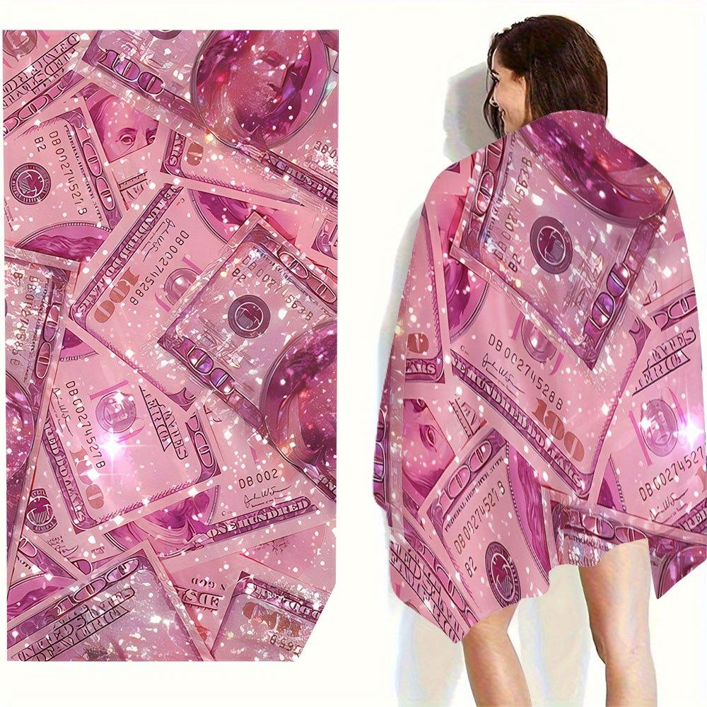 1PC Trendy Pink Light Dollar Bill Print Beach Towel Portable Swim Travel Towel for Fitness Pool