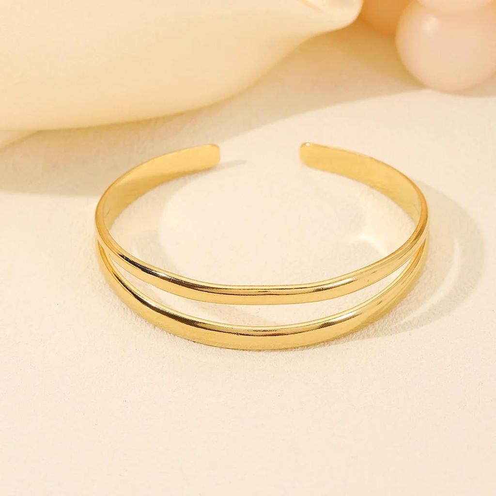 2025 New Stainless Steel Wide Bangles for Women Gold Color Double-layer Hollowing Fashion Bracelets Jewellery Accessories Gift