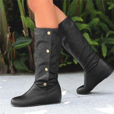 Damenstiefel 2025 Winter Neue Mode Lässige Halbwadenstiefel Runde Zehen Schnalle Übergröße 34-50 Damenschuhe Nieten Metalldekoration