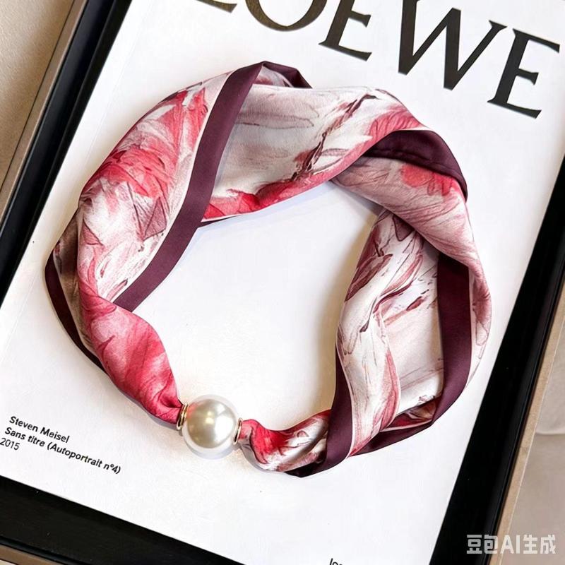 Thin Pearl Necklace with Magnetic Clasp, Lazy-style Silk Scarf, Women's Pendant Scarf, Collarbone Chain