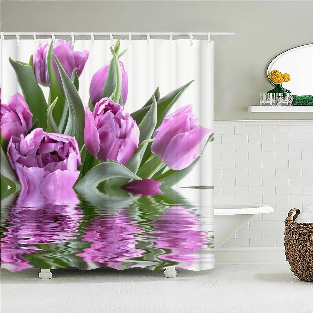 Romantic Rose Garden Print Water-resistant Shower Curtain with Lush Floral Design for Romantic and Serene Bathroom Decor