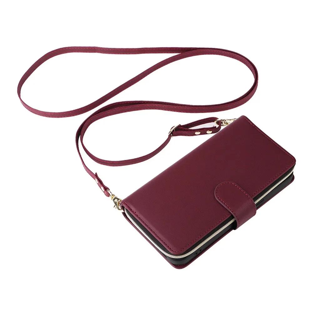 Luxury Zipper Wallet Leather Case For iPhone 16 Pro Max 15 Plus 14 13 12 Flip Magnetic 9 Card Ultra Thin Phone Cover Lanyard