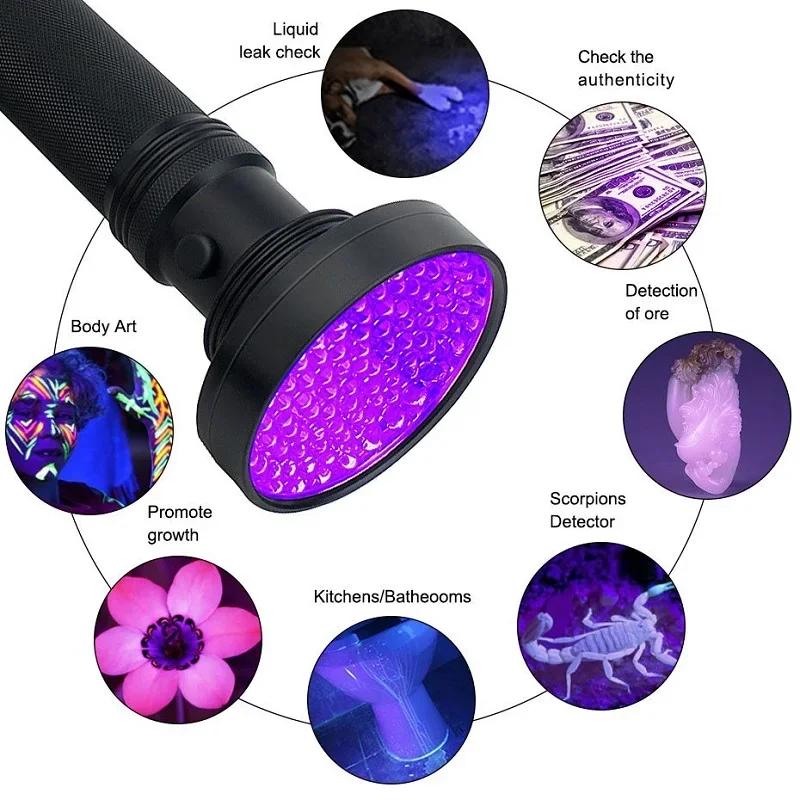 UV Flashlight 100/128 LED UV Light 395nm UV Flashlights Ultraviolet Torch Black Light Detector for Dry Pets Urine Stains Bug